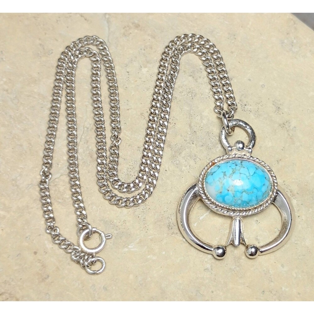 Vintage Southwestern Squash Blossom Pendant Necklace